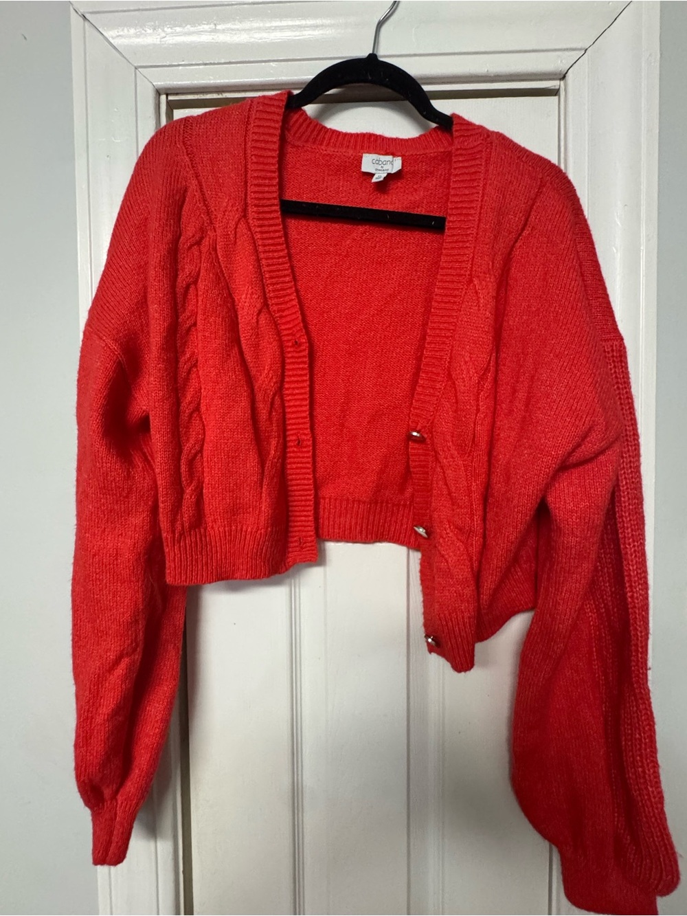 crown & ivy cabana Bright Red Cropped Cable Cardigan